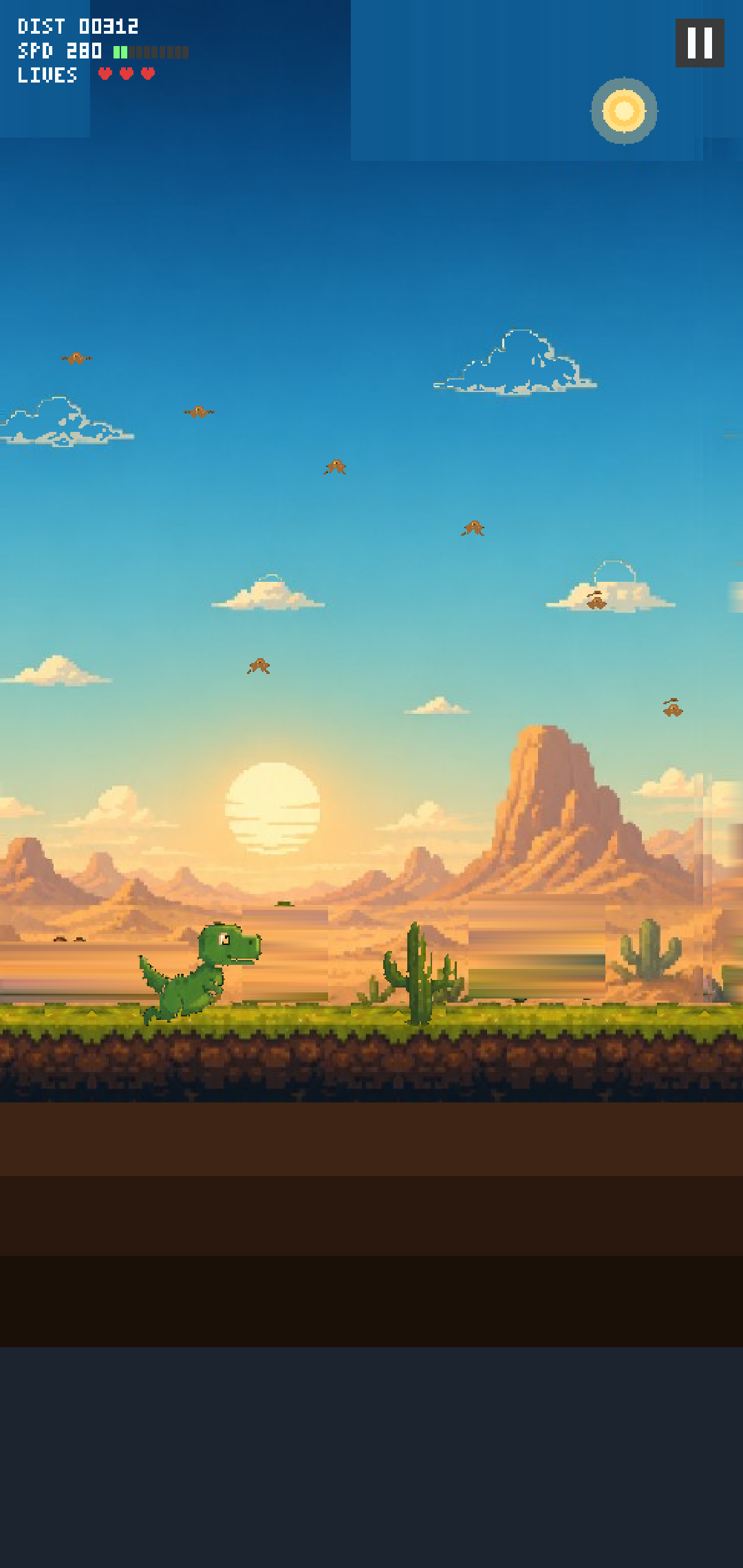 Dino Multiverse gameplay in a desert sunset